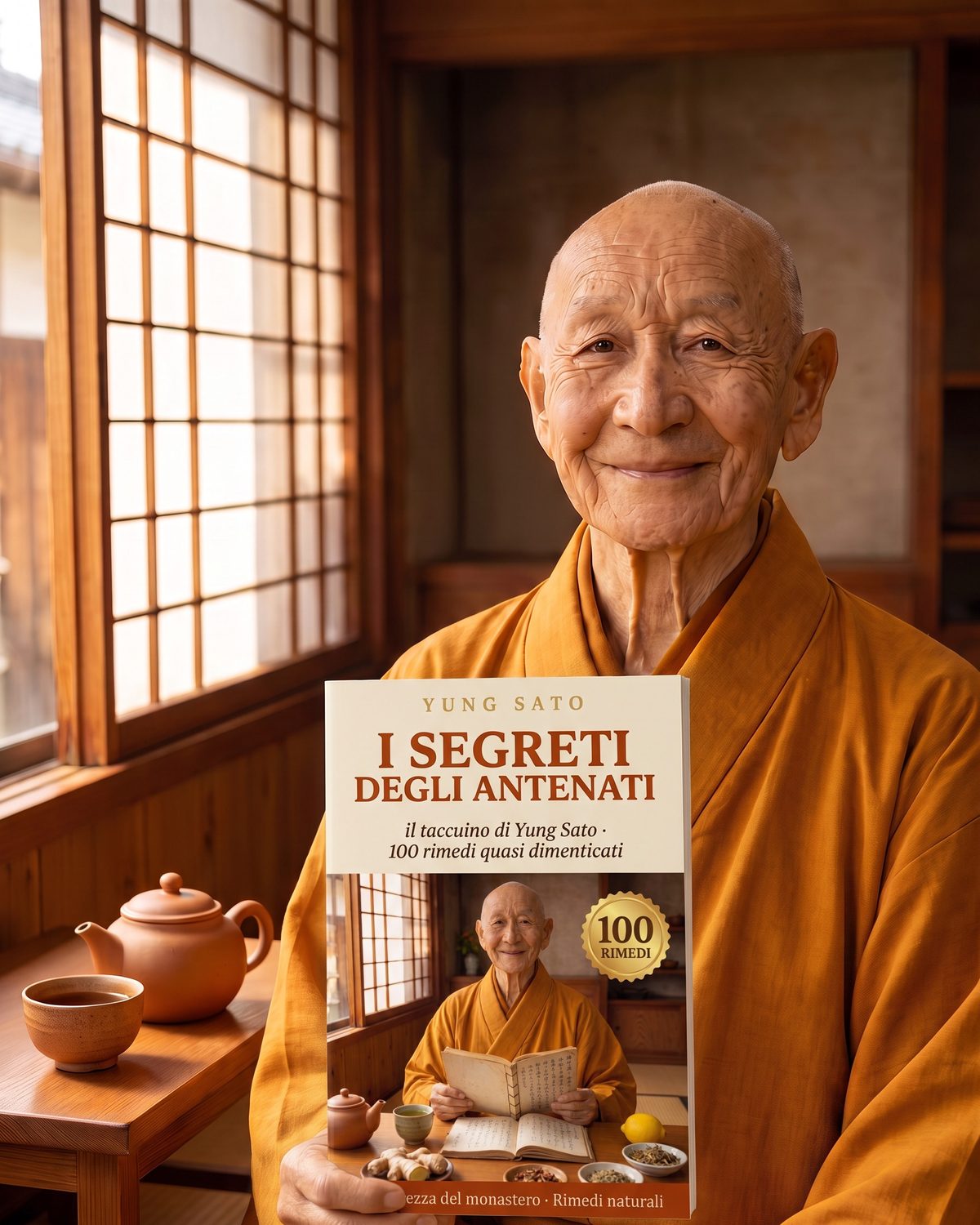 Yung Sato con il libro in mano